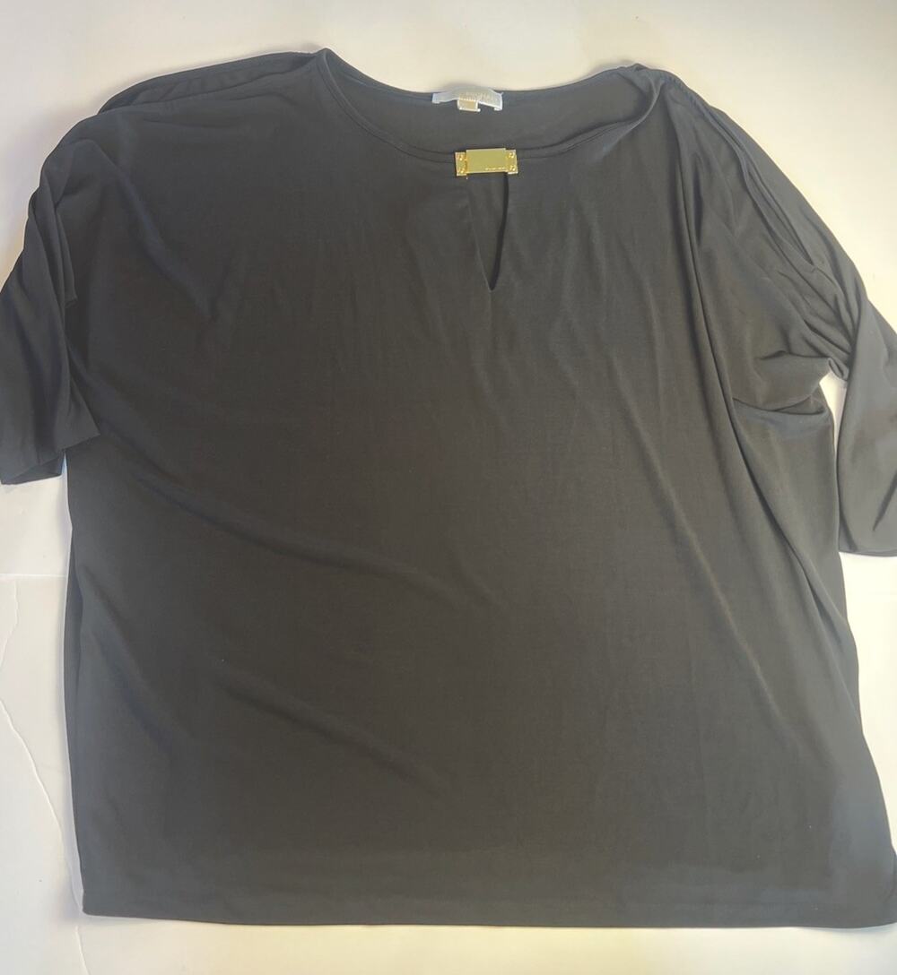 Michael Kors Plus Size 3X Black Gold Hardware Keyhole Neck Short Sleeve Top Tee